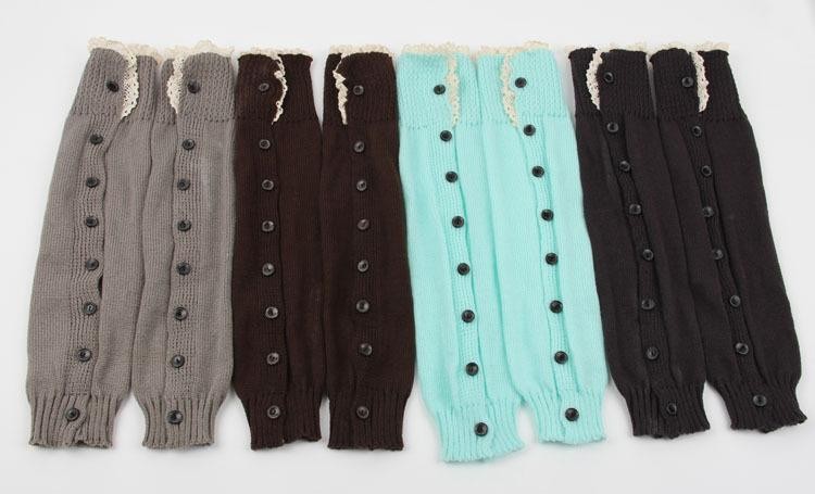 Knit Leg Warmers with Buttons Womens Slouchy Winter Legwear Long Boot Socks